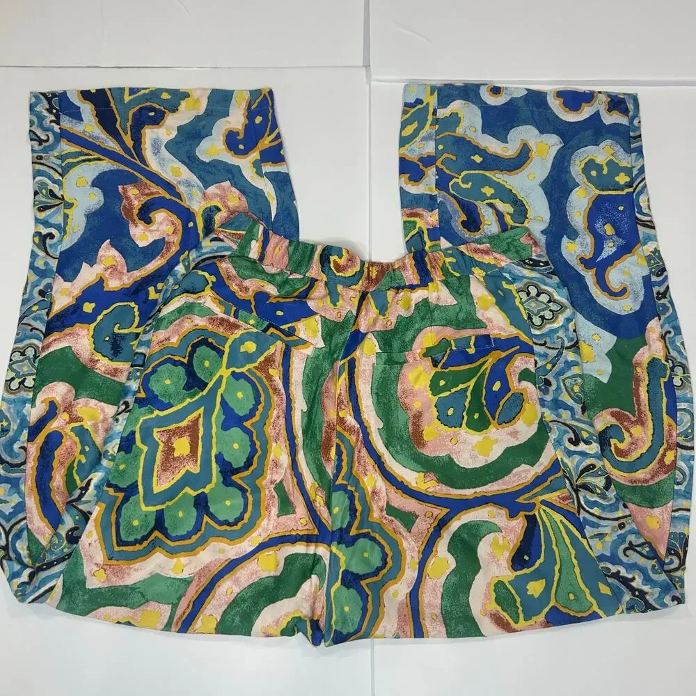 Anthropologie Maeve Cropped Flare Satin multicolor pants with pockets. Women 69 - Picture 3 of 8